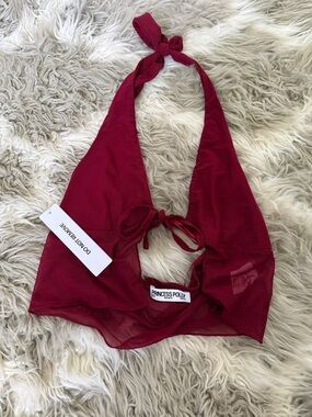 Princess Polly Wine Red Halter Tie-Back Crop Top